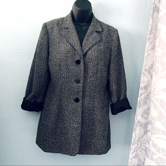 Stephanie Andrews Black & White Tweed Wool Blend Blazer Size Medium - Picture 8 of 12